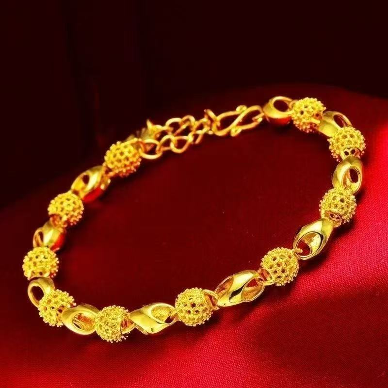 24K Gold Plated Delicate Curve Bracelet - Sand Gold Chain Bracelet for Women (8.13g, 17cm+3cm Extender)