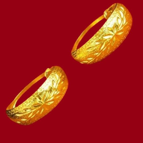 24K Gold Plated Floral Wide-Band Drop Earrings - Sand Gold Statement Earrings for Women (4g)