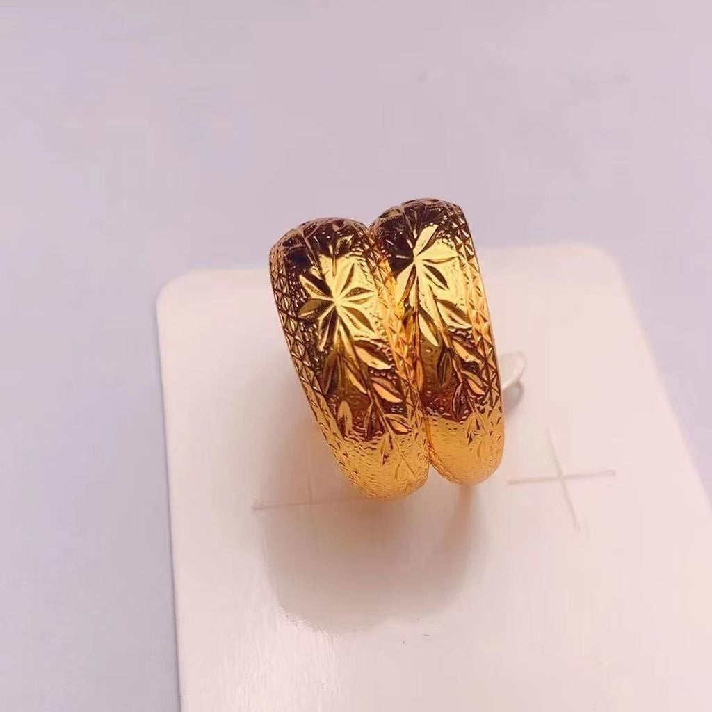 24K Gold Plated Floral Wide-Band Drop Earrings - Sand Gold Statement Earrings for Women (4g)