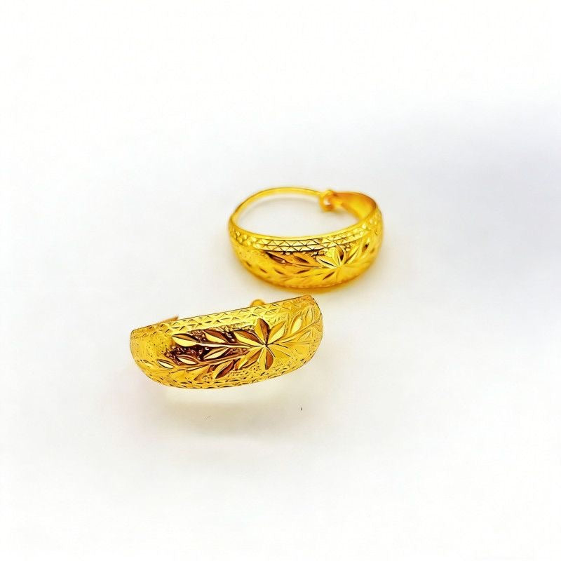 24K Gold Plated Floral Wide-Band Drop Earrings - Sand Gold Statement Earrings for Women (4g)