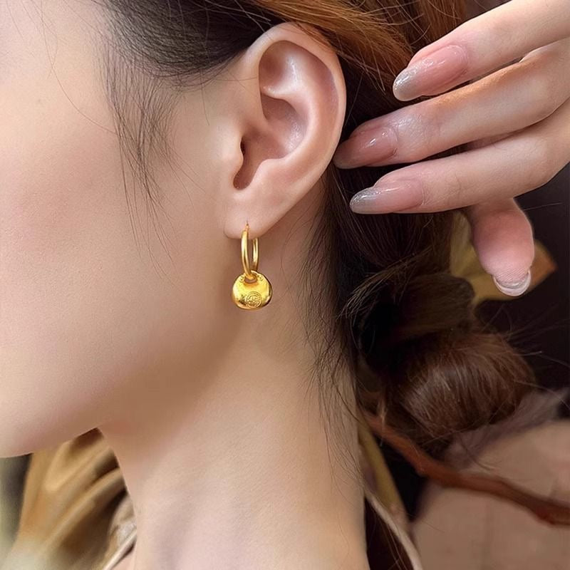 24K Gold Plated Chunky Drop Earrings - Sand Gold Chunky Earrings for Women (8.36g)
