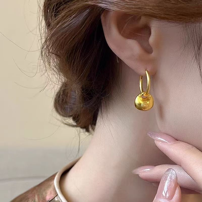 24K Gold Plated Chunky Drop Earrings - Sand Gold Chunky Earrings for Women (8.36g)