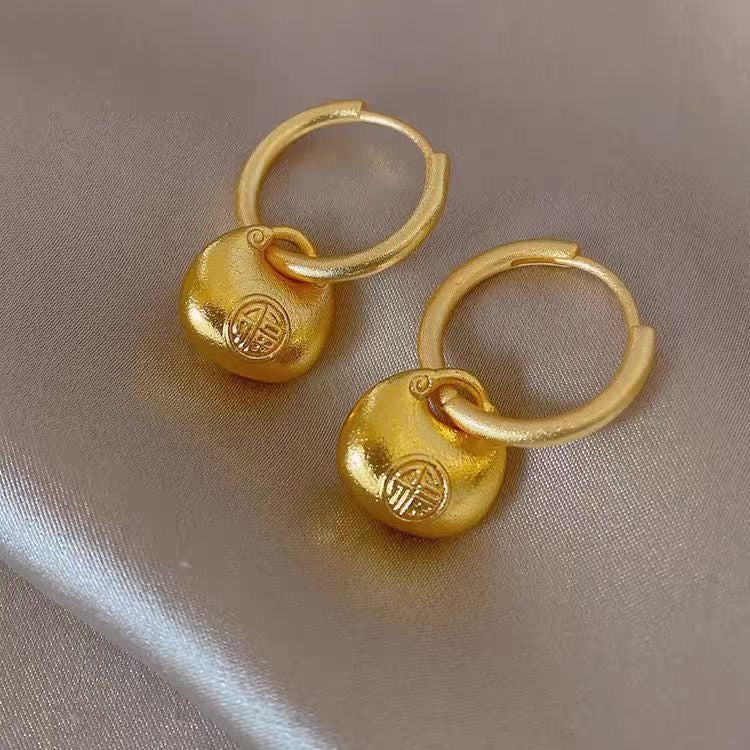 24K Gold Plated Chunky Drop Earrings - Sand Gold Chunky Earrings for Women (8.36g)