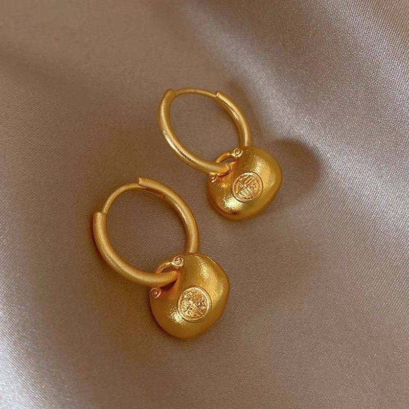 24K Gold Plated Chunky Drop Earrings - Sand Gold Chunky Earrings for Women (8.36g)