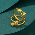 Gold Lotus Bud Open Ring – Dual Flower Tips