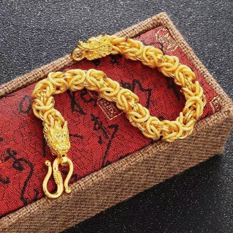 Twin Dragon Byzantine Chain Bracelet – Sand Gold