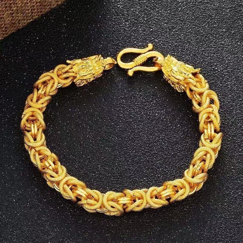 Twin Dragon Byzantine Chain Bracelet – Sand Gold
