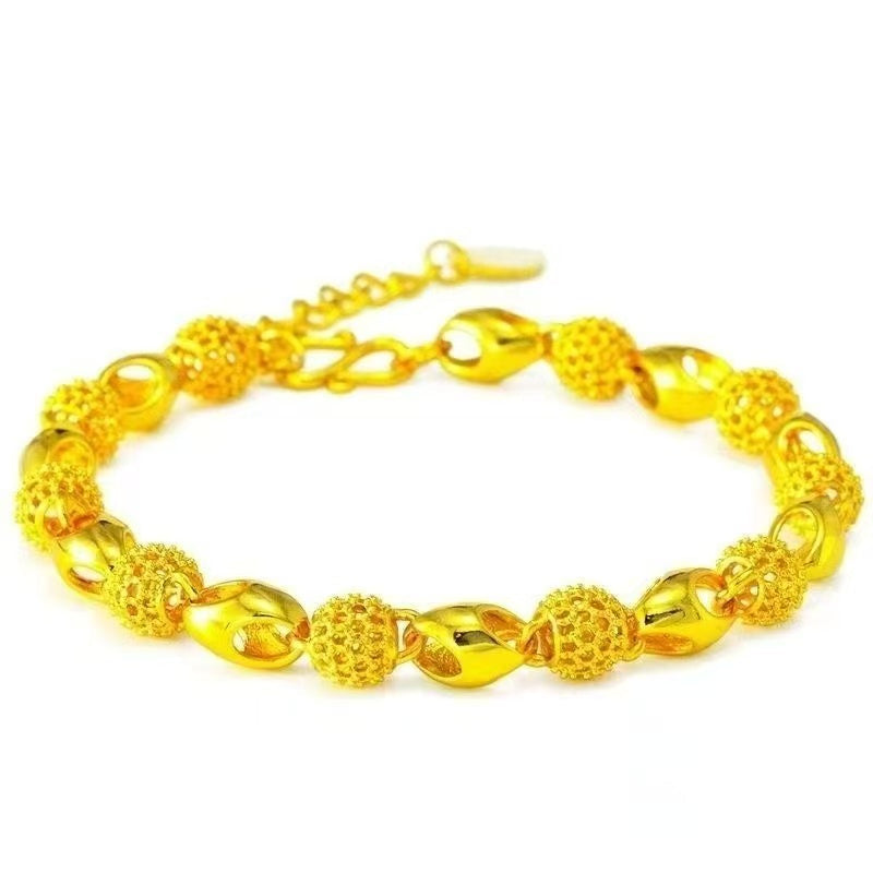 24K Gold Plated Delicate Curve Bracelet - Sand Gold Chain Bracelet for Women (8.13g, 17cm+3cm Extender)