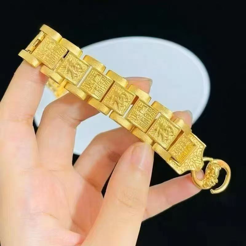 Hundred Blessings Wide Link Bracelet – Sand Gold
