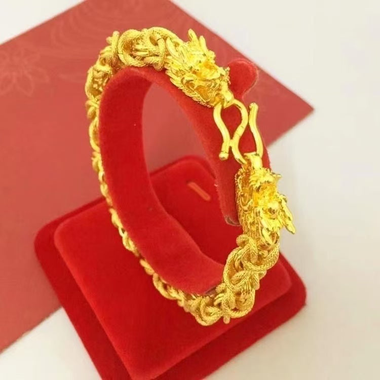 Twin Dragon Byzantine Chain Bracelet – Sand Gold