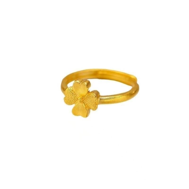 Lucky Clover Sand Gold Ring — Four-Petal Fortune Adjustable Ring