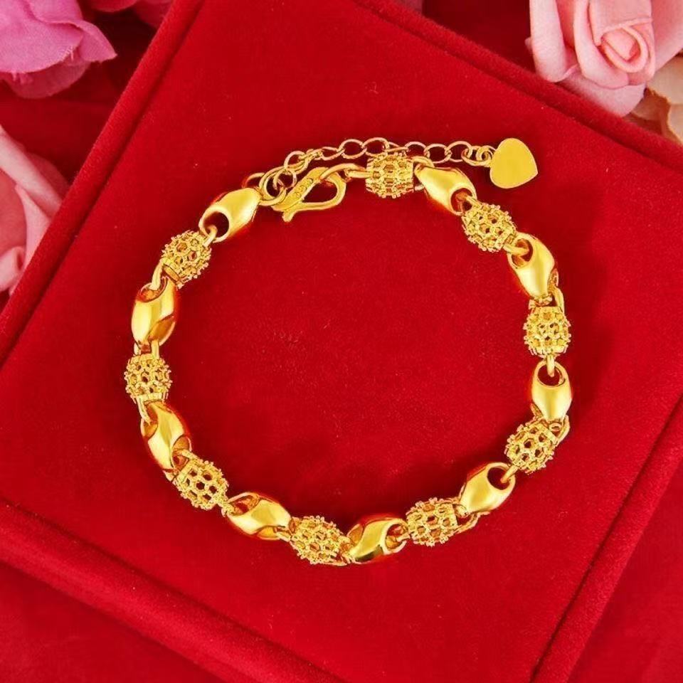 24K Gold Plated Delicate Curve Bracelet - Sand Gold Chain Bracelet for Women (8.13g, 17cm+3cm Extender)