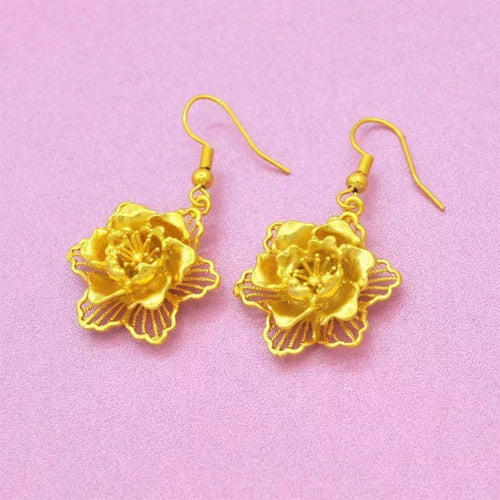 Blooming Peony Sand Gold Drop Earrings