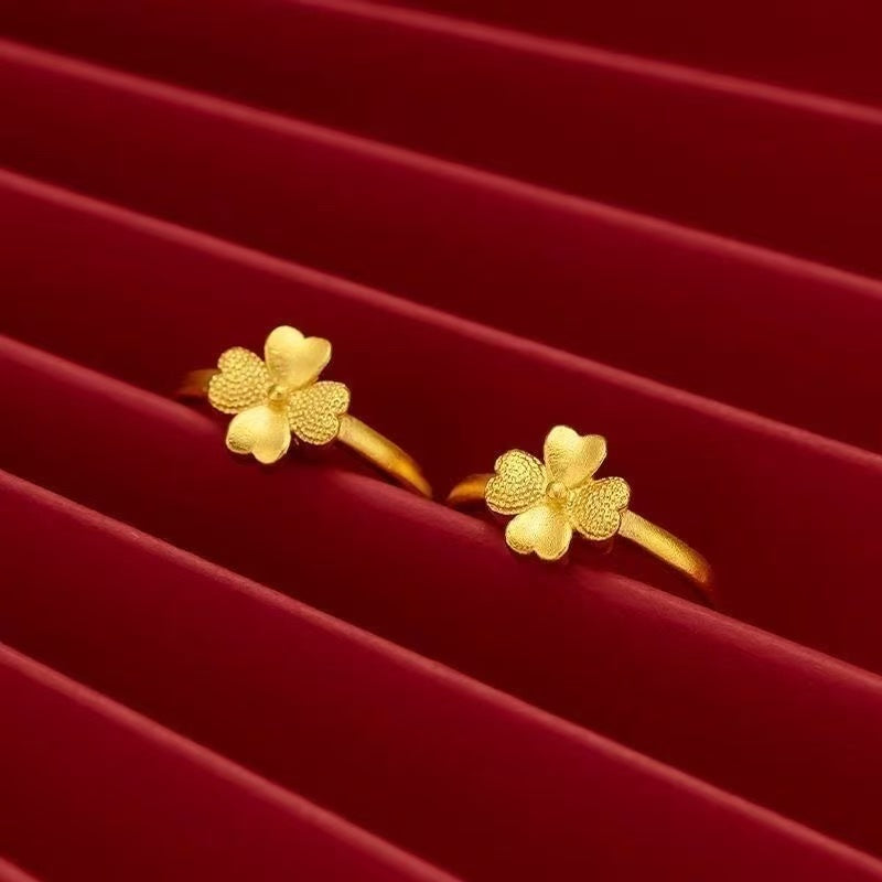 Lucky Clover Sand Gold Ring — Four-Petal Fortune Adjustable Ring